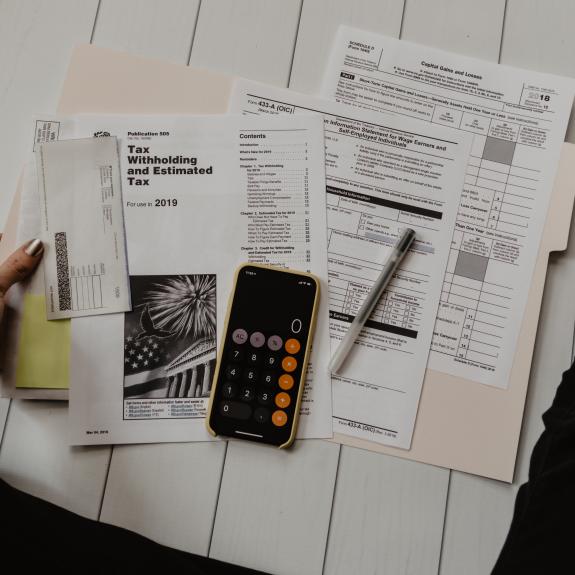 Desk with tax forms